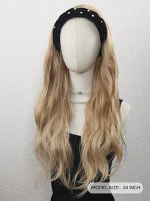 24英寸长卷发假发，可拆卸头带假发，合成纤维假发，自然大波浪卷，半头假发 - 彩色 - 查看 3