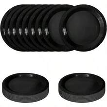 100/50/25pcs Black Reusable Salad Plates, Dinner Plates, Fruit Plates, Food Trays, Ideal For Cakes, Desserts, Salads, Burgers, Sandwiches, Sushi, Perfect For Home Gatherings, Hotels, Restaurants, Weddings, Outdoor Events, Birthday Parties, Back To School, Holidays, Thanksgiving, Valentine's Day, New Year Gifts, Kitchen Decor, Serving Trays - Black - View 3