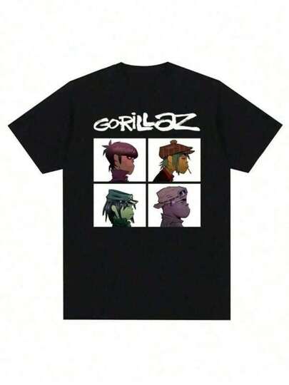Women's Casual Simple Street Style Versatile T-shirts Camiseta estampada con temática de terror para adolescentes, top casual negro.Camiseta de impresión de punk rock de la banda musical Gorillazs, moda casual de los 90, camiseta de manga corta de talla grande, camisetas básicas unisex de cuello redondo, camisetas deportivas casuales, base de guardarropa, , Buscar, atuendos de San Valentín para mujeres, camiseta casual de manga corta con impresión de cuello redondo para niños, adecuada para adolescentes, es un gran regalo para Halloween y fanáticos de las películas de terror.Camiseta Casual para Exteriores, Diseño Gráfico de Colores Vivos, Adecuada para Paseos, Viajes, Fotografía Urbana