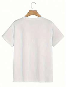 [Camiseta Gráfica Moderna] Camiseta Gráfica Moderna Morada |   Camiseta de Verano para Hombre, Casual, de Manga Corta, Lavable a Máquina, Estampado de Letras, Diseño de Cara Abstracta - Blanco - Ver 3