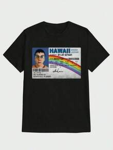 Printed T-Shirt Cotton Plus Size Men's Clothing, Mclovin Movie Mclovin Driver's License Print Short Sleeve  Casual Digital Print  Pure Heavy Cotton T Shirt For Men's ,Y2K,Oversized Shirt Men,Summer Tops - màu đen - Xem 1