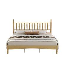 King Size Wood Platform Bed With Gourd Shaped Headboard,Retro Style Platform Bed With Wooden Slat Support,Walnut - Natural + Wood + King - View 4