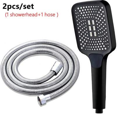 3 Gear Pressurized Shower Head With 1.5m Hose. Silicone Nozzles Anti Clog. Soft Mixed Pulse Sprays Universal Bathroom Shower Accessory.