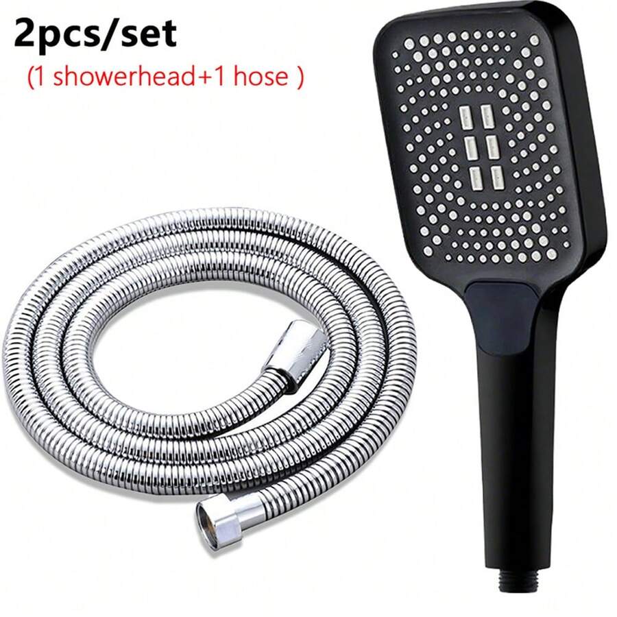3 Gear Pressurized Shower Head With 1.5m Hose. Silicone Nozzles Anti Clog. Soft Mixed Pulse Sprays Universal Bathroom Shower Accessory. - 1 Black Showerhead+1 1.5m Water Pipe - View 1