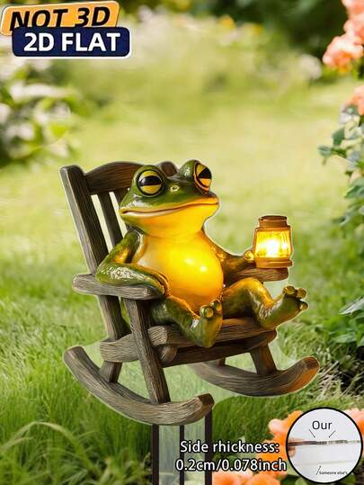 2D平面设计，1件亚克力青蛙坐在沙发椅上，配有灯笼，花园装饰牌 - 充满奇思妙想的阳光捕捉器，搭配鲜艳的花卉图案，适合户外景观和盆栽植物装饰，是园艺爱好者的理想之选，2D平面风格家居装饰，花园，花卉，园艺用品，复活节迷你饰品