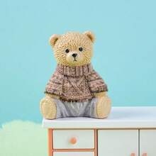 Cute Teddy Bear Statues With Knitted Sweaters, Small Resin Ornaments For Desk & Shelf - A - View 15