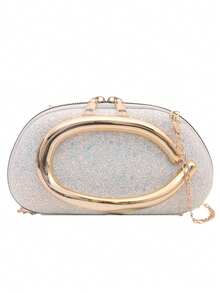 New Arrival Niche Luxury Shell Bag, Rhinestone Evening Clutch, Sparkling Shell Handbag, Luxury Evening Bag With Chain Strap, Suitable For Dates And Commuting - Silver - View 13