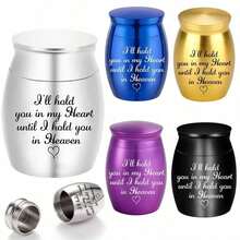 Small Cremation Urn, Used To Store Human Or Pet Ashes, 1.57inch Mini Cremation Urn, Aluminum Alloy Memorial Urn - I Will Keep You In My Heart Until I See You In Heaven. - Blue - View 1