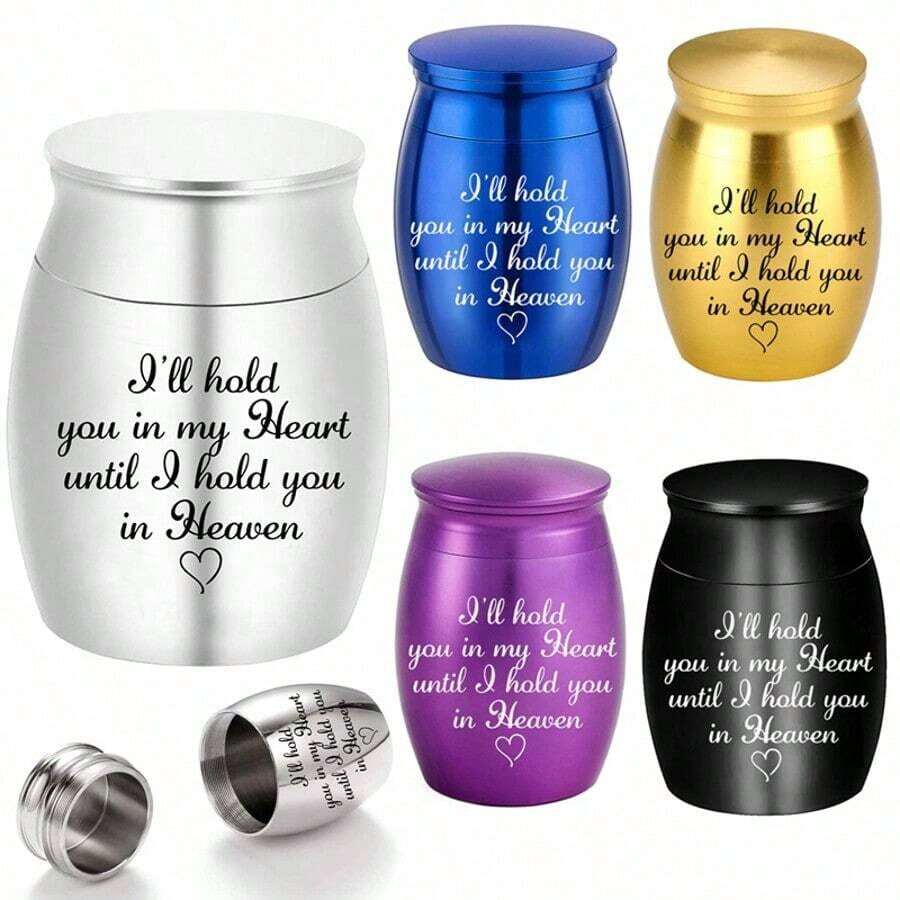 Small Cremation Urn, Used To Store Human Or Pet Ashes, 1.57inch Mini Cremation Urn, Aluminum Alloy Memorial Urn - I Will Keep You In My Heart Until I See You In Heaven. - Blue - View 1