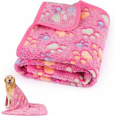 1 chiếc chăn cho thú cưng màu hồng có thể giặt được - Chăn nỉ mềm mại, bông xốp, phù hợp cho chó và mèo cỡ vừa đến lớn - Họa tiết dấu chân dễ thương, thảm lót giường ấm áp và thoải mái cho chó.