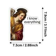 1 张经典天使绘画贴纸，配以“我无所不知”字样，复古宗教艺术贴纸，适用于水瓶、笔记本电脑、手机壳、滑板、日记本和笔记本，灵感源自网络迷因的装饰，适合成人、学生、上班族和艺术爱好者，防水乙烯基贴纸，可用于个性化日常用品，是送给朋友、同事和同学的独特幽默礼物，美观的古典插画配饰，可用于定制装备和表达个性。 - 彩色 - 查看 3
