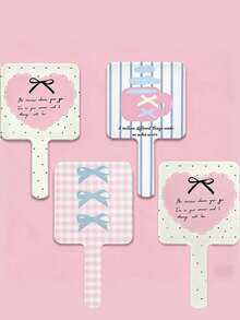 1pc Handheld Mirror - Portable Makeup Mirror - Travel Mirror - Handle Mirror - Plastic Touch-Up Mirror - Desktop Small Mirror - Hand-Held Makeup Mirror - Affordable Dormitory Makeup Mirror - High-Definition Printed Image - Portable And Easy To Carry - Multicolor - View 1