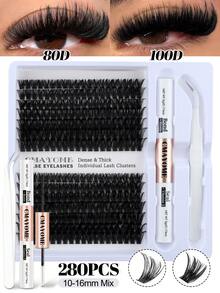 280pcs Soft Lash Clusters, 10-16mm D-Curl Mixed False Eyelash Clusters, DIY Eyelash Extension Kit Includes Lash Glue, Makeup Remover, Tweezers For Easy At-Home Application, Long-Lasting Eyelash Extension & Perming Set - White - View 15