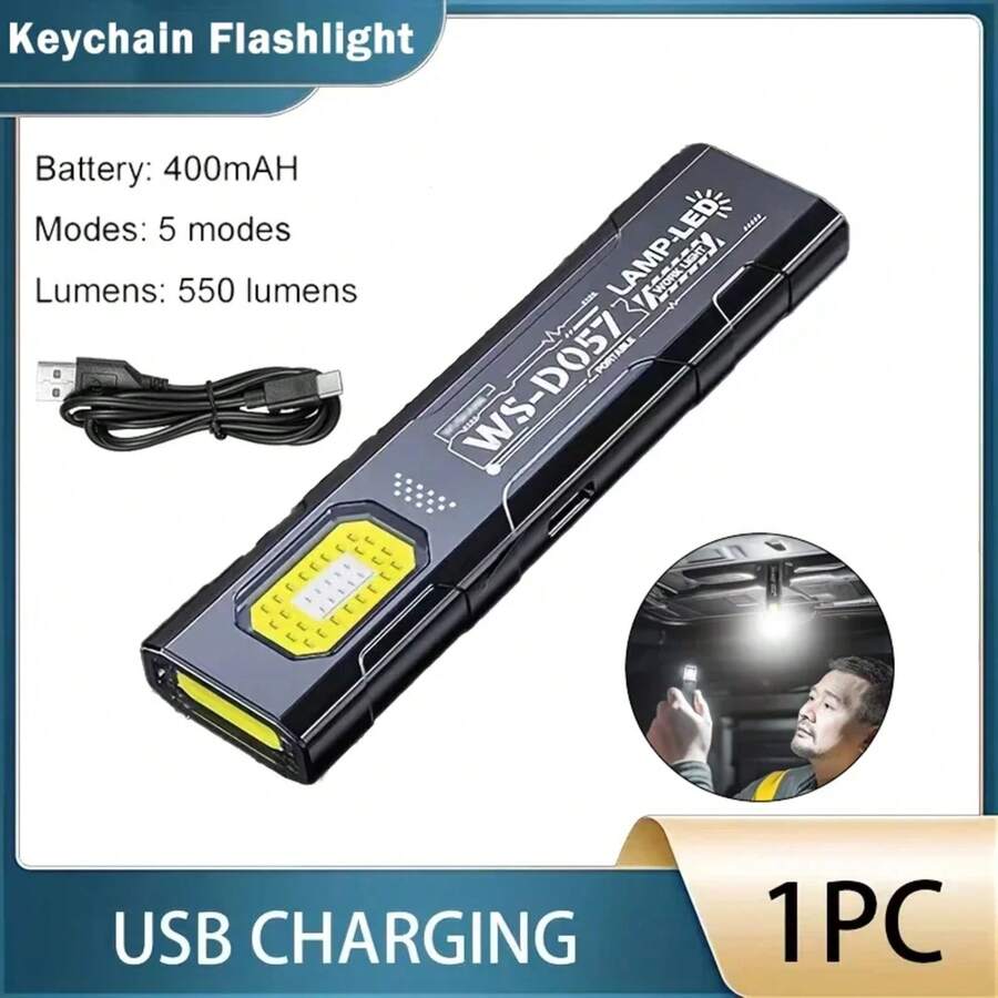 LED Keychain Flashlight, Rechargeable Type-C, 550LM, Portable Pocket Flashlight, Magnetic Work Light For Emergencies H3X7 - Long Style - View 1