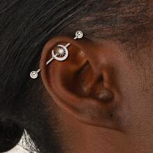 心形、蛇形、月亮工业风耳夹耳环，钛钢耳骨穿孔耳环 - 長耳骨釘愛心耳環 - 查看 4