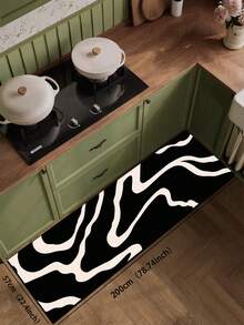 1pc Black Silica Gel Kitchen Mat With Flowing White Asymmetrical Curved Line Texture, Abstract Art Feeling, Luxurious And Fashionable, Cushioning Anti-Fatigue Kitchen Carpet With Surface Fabric, Middle Sponge Absorbent Material, And Non-Slip Rubber Bottom - Multicolor - View 14