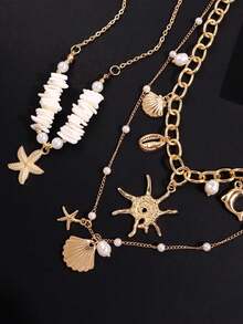 2pcs/Set Kalung Lumba-lumba Cangkang Berlian Imitasi Desain Elegan Unik Gaya Bohemian, Kalung Choker Serbaguna untuk Pakaian Pantai Musim Panas - MultiWarna - View 6