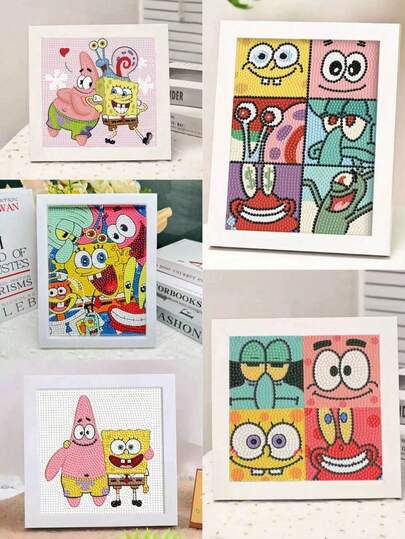 SpongeBob SquarePants 1pc 5D Full Drill Crystal Diamond Painting With Frame, DIY Handmade Kit, Suitable As Valentine's Day Gift, Birthday Gift, Party Gift, Diamond Art, High-Quality Diamond Art Kit, Ideal For Back To School Season Gift, Party Gift