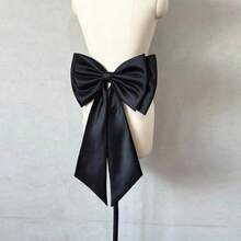 1pc White Satin Double-Layered Bowknot With 55cm Long Black Ribbon Waist Decoration Valentine's Day - màu đen - Xem 13