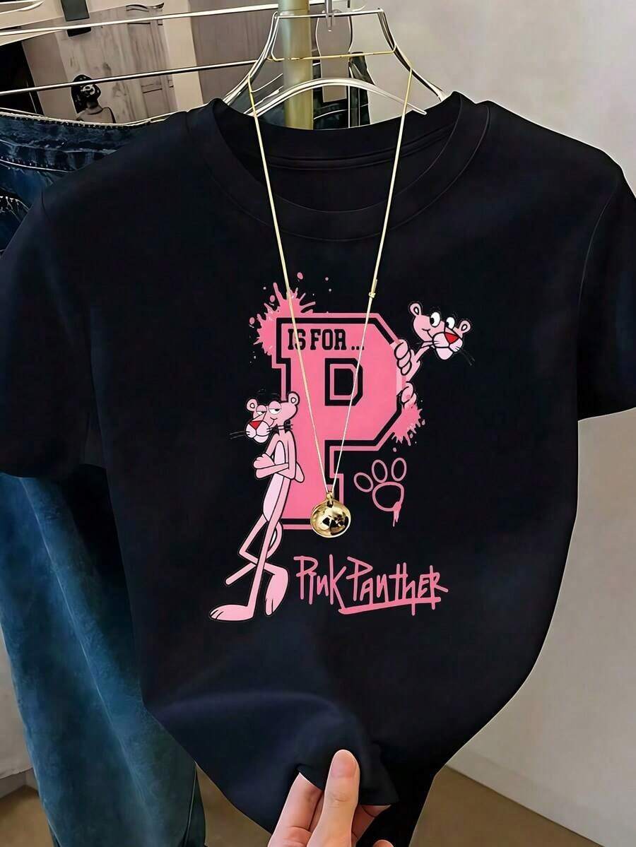 Women's White T-Shirt With Graphic And Sunglasses, Retro Cartoon Aesthetic Short Sleeve T-Shirt, Fun Modern Top, Casual Street Fashion Blouse - 酒紅色 - 查看 1