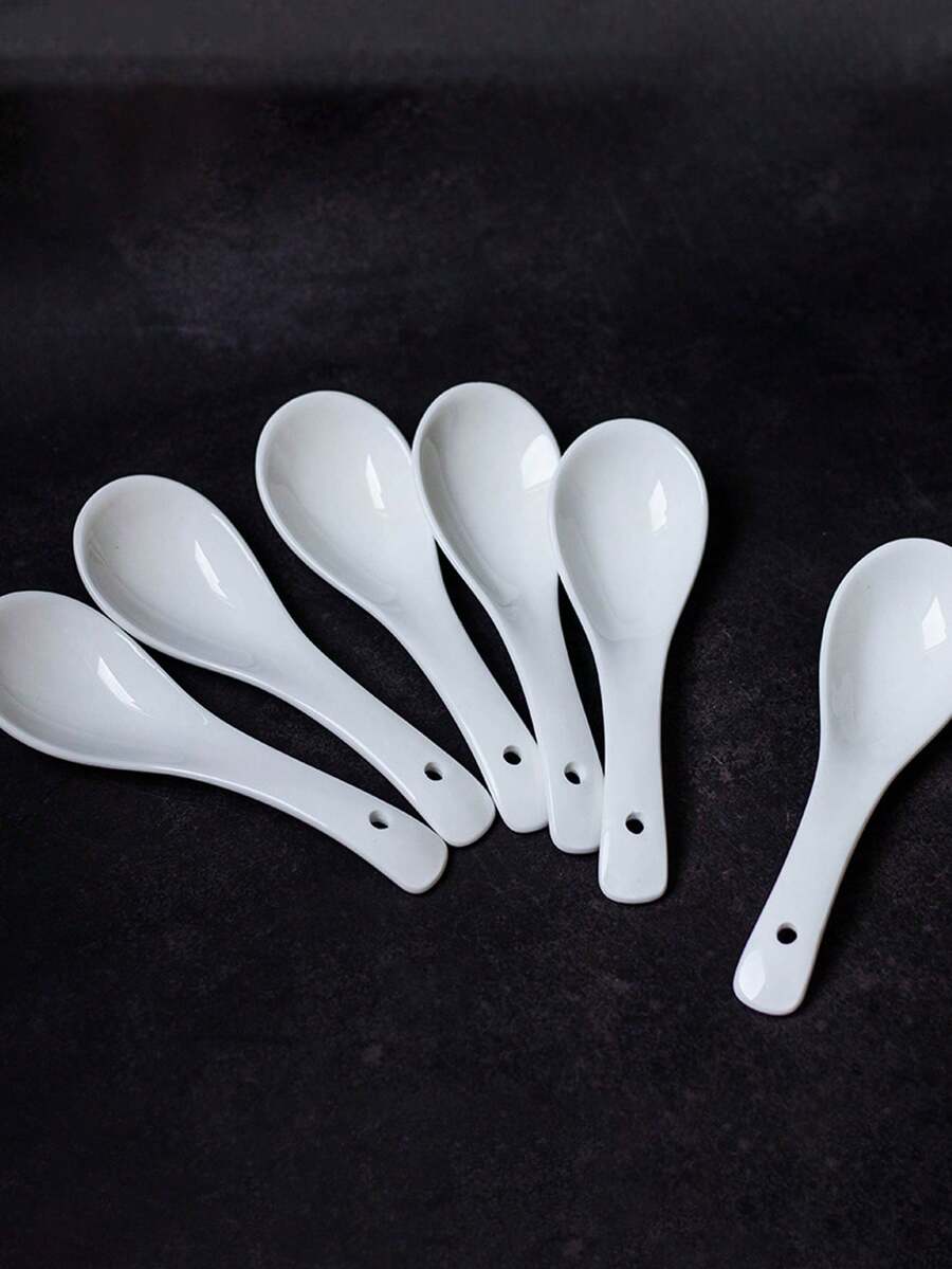 Bộ 2/5 thìa sứ, thìa cong dùng để múc thức ăn, đồ dùng nhà hàng, thìa súp dùng trong gia đình, thìa sứ xương cao cấp. - Xem 1