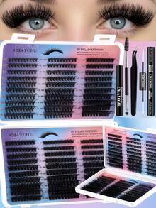 这款 600 片装 D 型卷翘浓密假睫毛套装包含适合初学者的假睫毛教程、浓密纤长的 DIY 分段式假睫毛，并附赠胶水、卸妆液、镊子和睫毛刷。 - 彩色 - 查看 2