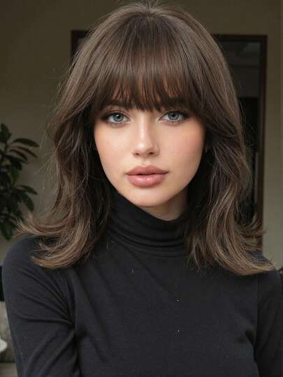 12英寸亚麻金色短款波浪卷发耐热合成假发，带刘海，适合日常佩戴、派对、角色扮演