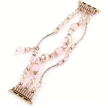 兼容苹果手表表带 38/40/41/42/44/45/46/49mm 女款 表带 Series 11/10/Ultra/9/8/7/6/5/4/SE/3/2/1，时尚手工弹力玛瑙珍珠手链替换表带，女士腕带 - 粉色 - 查看 3