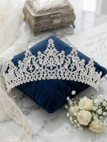 1PC Women's Vintage Silver Rhinestone Bridal Tiara Crystal Wedding Crown Princess Pageant Hair Accessories For Prom Banquet,Sparkly Silver Rhinestone Crown Vintage Bridal Tiara Hair Accessories For Wedding Quinceañera Pageant Prom Birthday - Silver - View 6