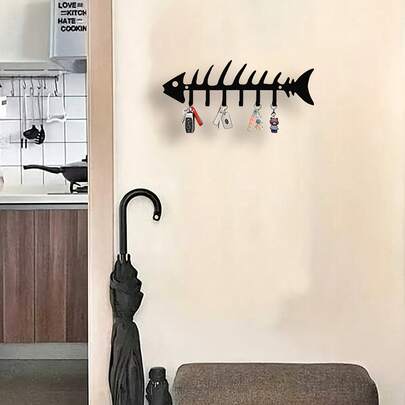 Gancho de parede de metal com design de espinha de peixe (1 unidade), decoração criativa para guardar chaves, gancho de metal para pendurar.