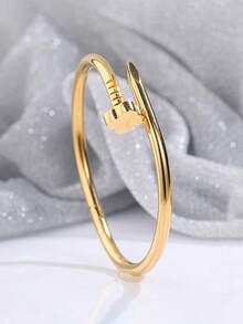 1 set Bracelet et bijoux en acier inoxydable mode polyvalent avec fleur et trèfle à quatre feuilles ornés de strass, convient pour un port quotidien, cadeau - Or jaune - Voir 11