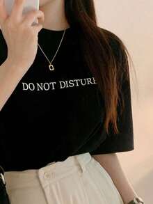 Camiseta holgada de mujer con estampado de letras para el verano - Negro - Ver 5