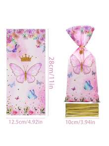 25/50 piezas Bolsas de embalaje de caramelos con mariposas rosas, bolsas de regalo de caramelos, bolsas de caramelos, chocolates y aperitivos para fiestas y celebraciones - Ver 8