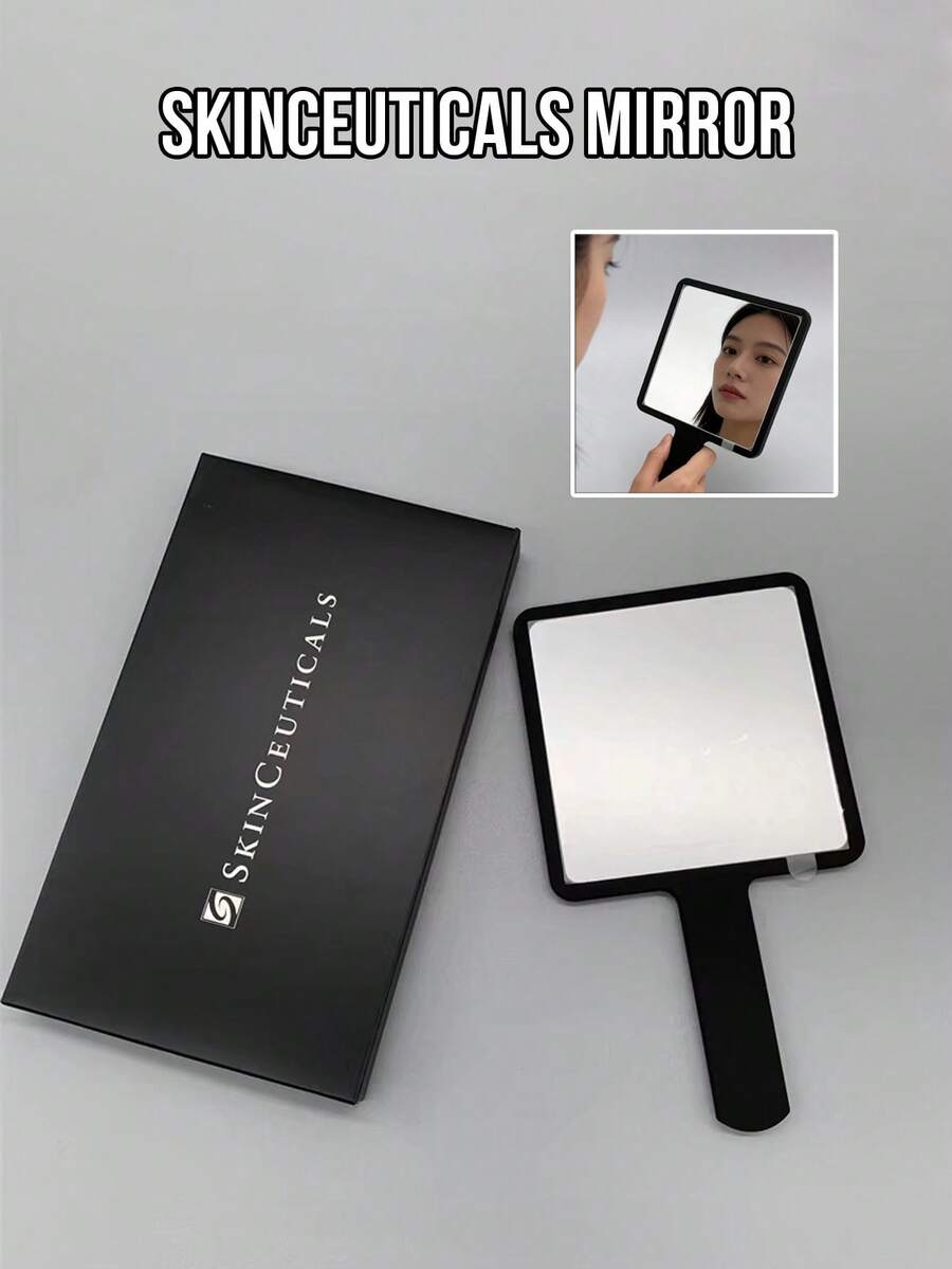 Skinceuticals 方形手持鏡，堅固手柄，高清晰鏡面，壓克力材質，輕量，耐刮，防霧，易清潔，便攜，日常使用