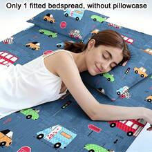 1pc Minimalist Modern Interesting City Traffic Pattern Printed Brushed Fitted Sheet, Bedroom Printed Bed Cover, Mattress Cover, Mattress Protector, Dust Cover, Bedding (Excluding Pillow Case) - Multicolor - View 1