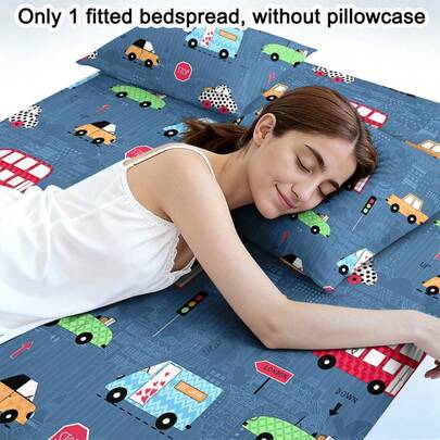 1pc Minimalist Modern Interesting City Traffic Pattern Printed Brushed Fitted Sheet, Bedroom Printed Bed Cover, Mattress Cover, Mattress Protector, Dust Cover, Bedding (Excluding Pillow Case)
