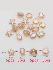 20 piezas/paquete Juego de cuentas de cristal, que incluye 5 piezas de cada uno de pez, estrella de mar, concha, caracol en tonos de color del océano, suministros para hacer joyas DIY para pendientes, collares, pasadores para el cabello, encantos de teléfono, llaveros y colgantes - Azul - Ver 15