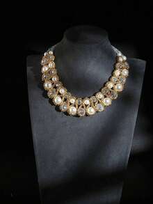 1pc Fashion Crystal & Pearl Double-Strand Necklace, Women's Necklace, Women's Jewelry, Pearl Necklace, Western Jewelry, Choker, Women's Choker Necklace, Women's Necklace, Women's Jewelry Set, Chunky Jewelry, Bohemian Style Jewelry, Summer Jewelry - Two Rows Of Crystal Pearls - View 11