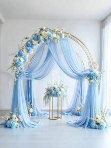 Conjunto de 2 cortinas de voile azul transparente, cortinas versáteis de alta qualidade para pendurar em de casamento, cenários para cerimônias com tema de floresta, decoração de teto para festas, bandeiras de mesa para recepções de casamento ao ar livre e artigos para festas temáticas. - azul - Ver 2