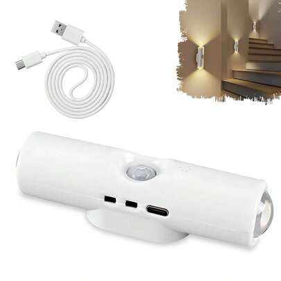 1pc Motion Sensor Night Light, Magnetic Wall Lamp, USB Rechargeable LED Light, Rechargeable Night Light, Wireless Stair Light, Indoor Wooden Wall Lamp, Closet Light, Corridor Stair Light, Mother's Day Gift