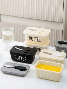 1件密封奶油收納盒附蓋與奶油刀，多用途食品容器適用於奶油、起司、蜂蜜、餅乾，緊湊型檯面收納配件，居家廚房日常食物整理，廚房必需品，烘焙用品 - 彩色 - 查看 7