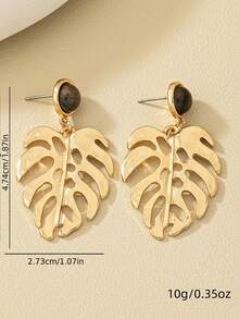 一对波西米亚风极简镂空叶子设计耳环，适合度假、派对和日常佩戴。 - 鏤空樹葉耳墜 - 查看 2