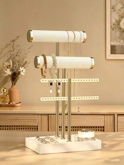 1pc 3-Tier Bracelet Display Stand - Jewelry Organizer Rack, Detachable T-Bar Velvet Bracelet Holder, Jewelry Storage Rack For Bracelets, Necklaces, Earrings, Rings, Unique Gift For Women, Mothers, Jewelry Box