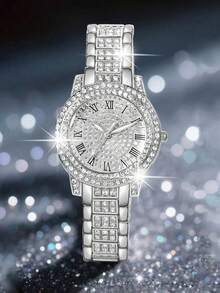 Women's Watch, Elegant And Fashionable, Round Dial With Rhinestone Accents, Ladies' Quartz Watch, Perfect For Everyday Wear, Birthday Gift, Back-To-School Season, Thanksgiving, Couples' Occasions, Ideal Present (Watch Box Not Included) - Silver - View 3