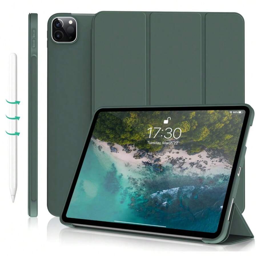 1pc Silicone Soft Case/Full Edge Protection/Honeycomb Texture Cooling/Protective Cover, Compatible With (Air4/5/6)/(7/8/9/10th Gen)/ 11 1A16(2025)/IPad12 11-Inch(2026)/ Air 11-Inch(2026) - Dark Night Green - View 1