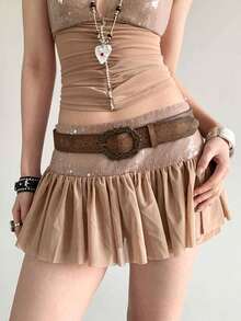 1pc PU Leather Bohemian Retro Niche Y2K Waist Belt, Summer - Brown - View 1