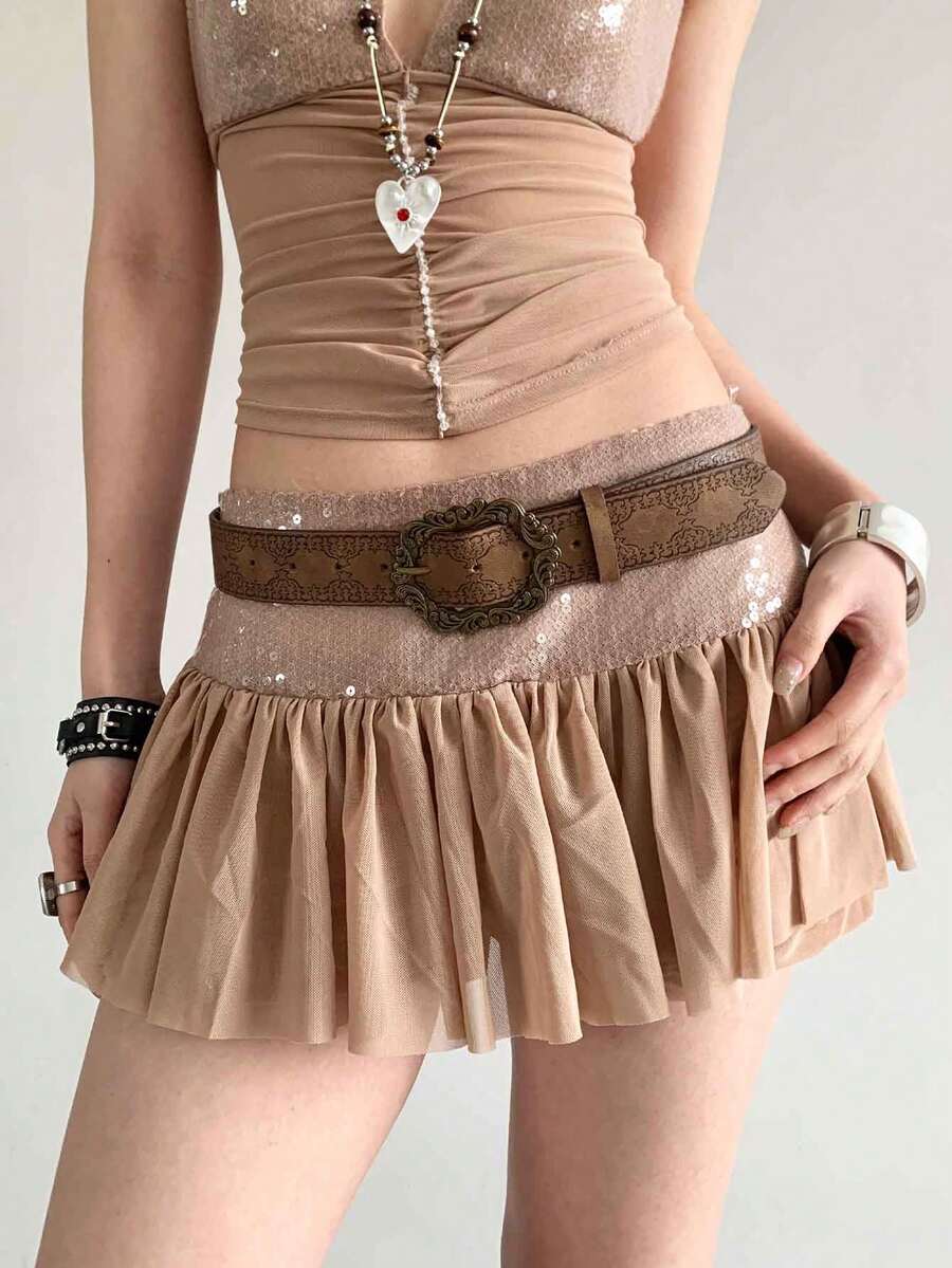 1pc PU Leather Bohemian Retro Niche Y2K Waist Belt, Summer - Brown - View 1