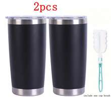 Grinkwell 2PCS 20oz 304 Stainless Steel Insulated Mugs - No Handles, No Straws, Double-Walled Vacuum Insulation, Perfect For Football Season And Holiday Gifts, A Must-Have For Match Days. - màu đen - Xem 1