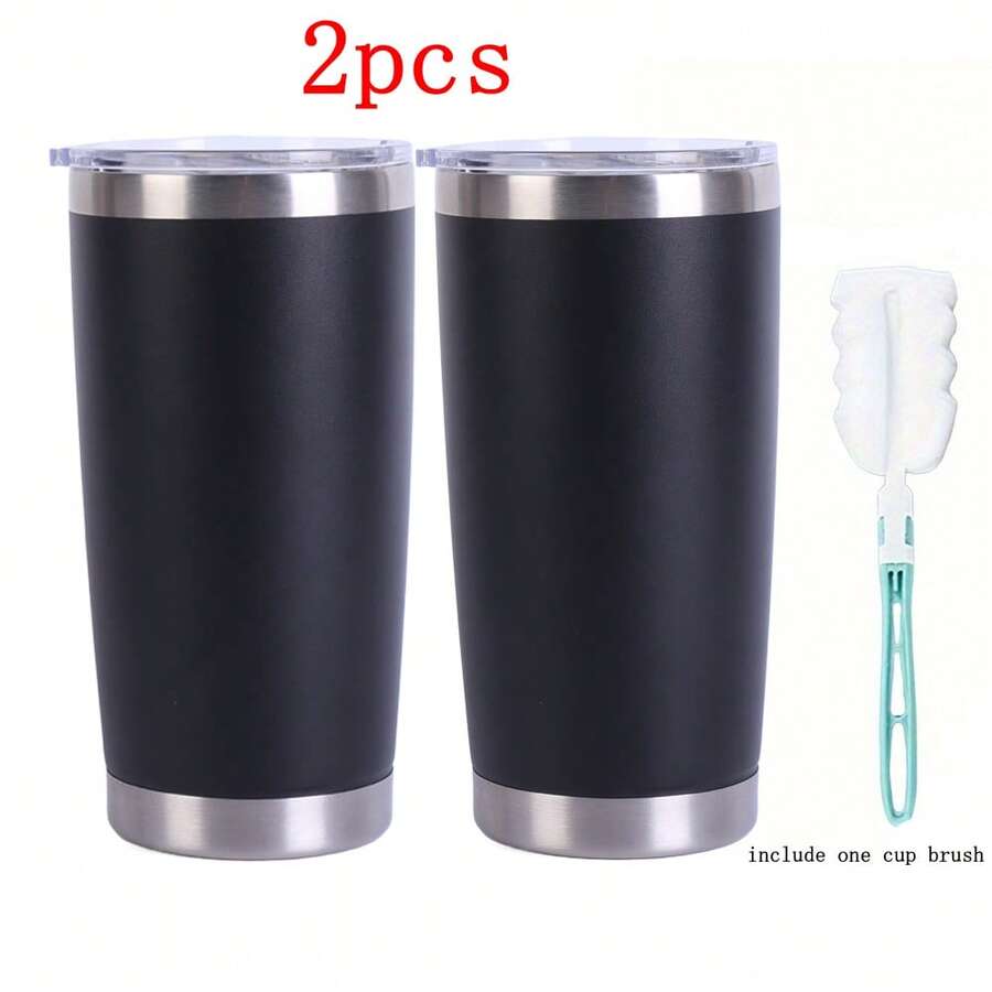 Grinkwell 2PCS 20oz 304 Stainless Steel Insulated Mugs - No Handles, No Straws, Double-Walled Vacuum Insulation, Perfect For Football Season And Holiday Gifts, A Must-Have For Match Days. - màu đen - Xem 1
