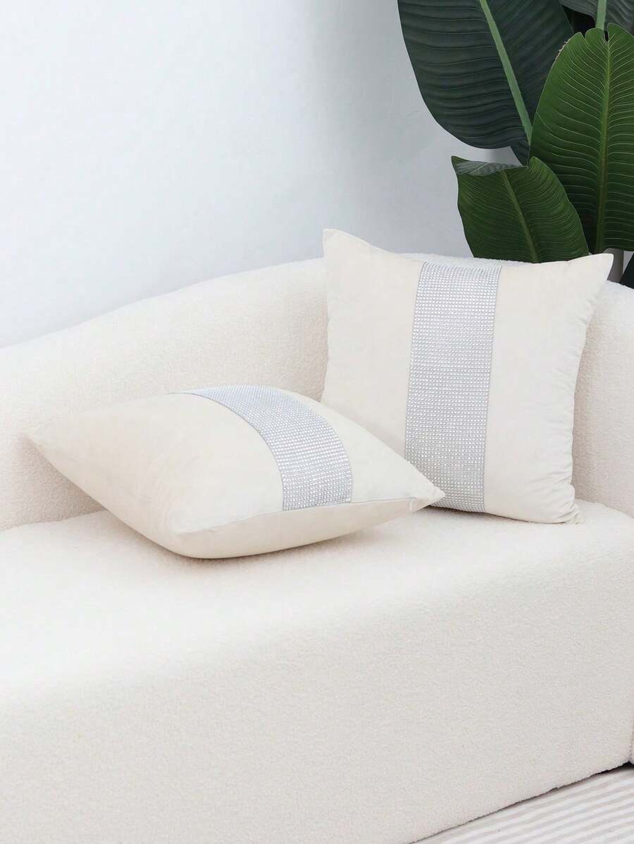 1 chiếc vỏ gối trang trí bằng nhung, kích thước 18" x 18" (màu trắng) dùng cho phòng khách, ghế sofa, phòng ngủ, ô tô. - Màu trắng kem - Xem 1